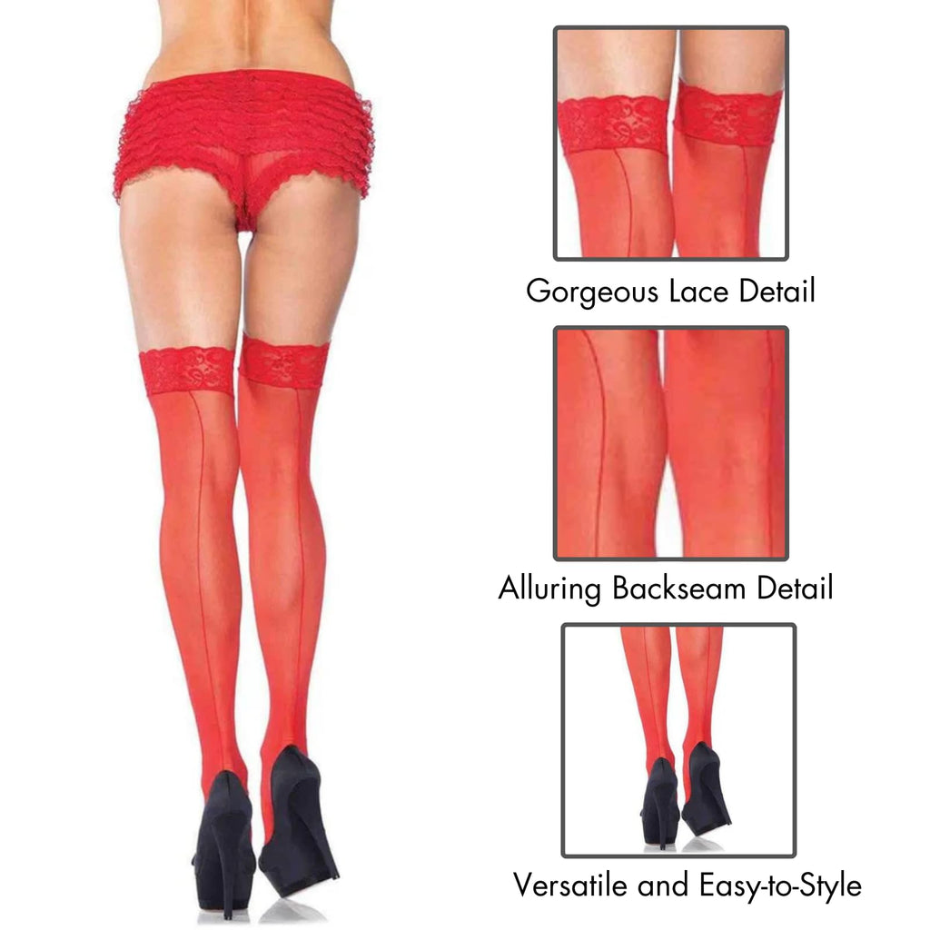 Sheer Lace Top Backseam Thigh Highs