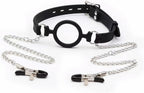 Silicone Gag with Nipple Clamps Adult BDSM Sex Bondage Toy Adjustable Mouth Gag Nipple Clamps Fetish Gag Bondage Women Sex Toy