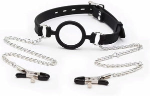 Silicone Gag with Nipple Clamps Adult BDSM Sex Bondage Toy Adjustable Mouth Gag Nipple Clamps Fetish Gag Bondage Women Sex Toy