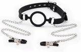 Silicone Gag with Nipple Clamps Adult BDSM Sex Bondage Toy Adjustable Mouth Gag Nipple Clamps Fetish Gag Bondage Women Sex Toy