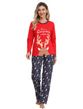 EISHOPEER Womens Cotton Christmas Pajamas Set Long Sleeve Christmas Pjs Set Holiday Sleepwear Set with Pocket Red Medium