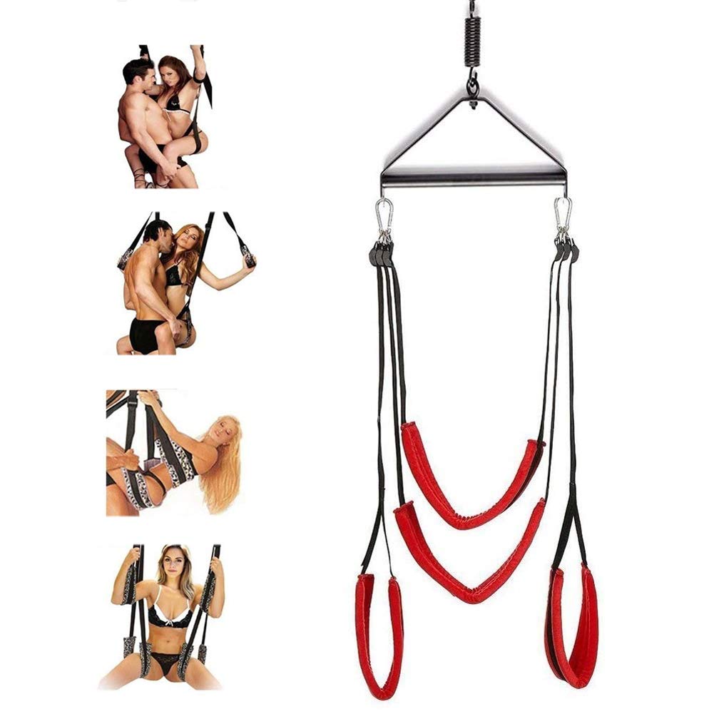 Adult Sex Swing Bondage Restraint BDSM Sex Toy with Steel Triangle Frame Love Slings for Adult Couples with Adjustable Straps (R