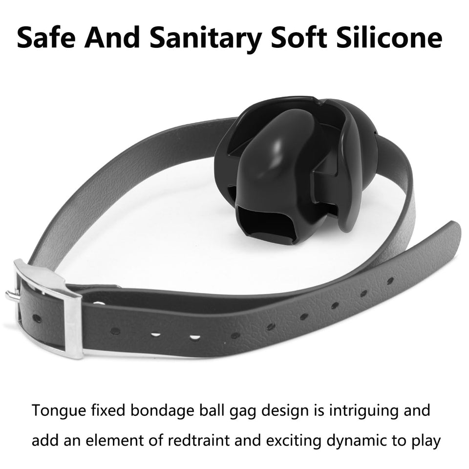 FREDORCH Silicone Ball Gag Fixed Tongue Adjustable Strap Mouth Ball Sex Toy for Adult Bondage Slave Role Play Sex Toy (Black)