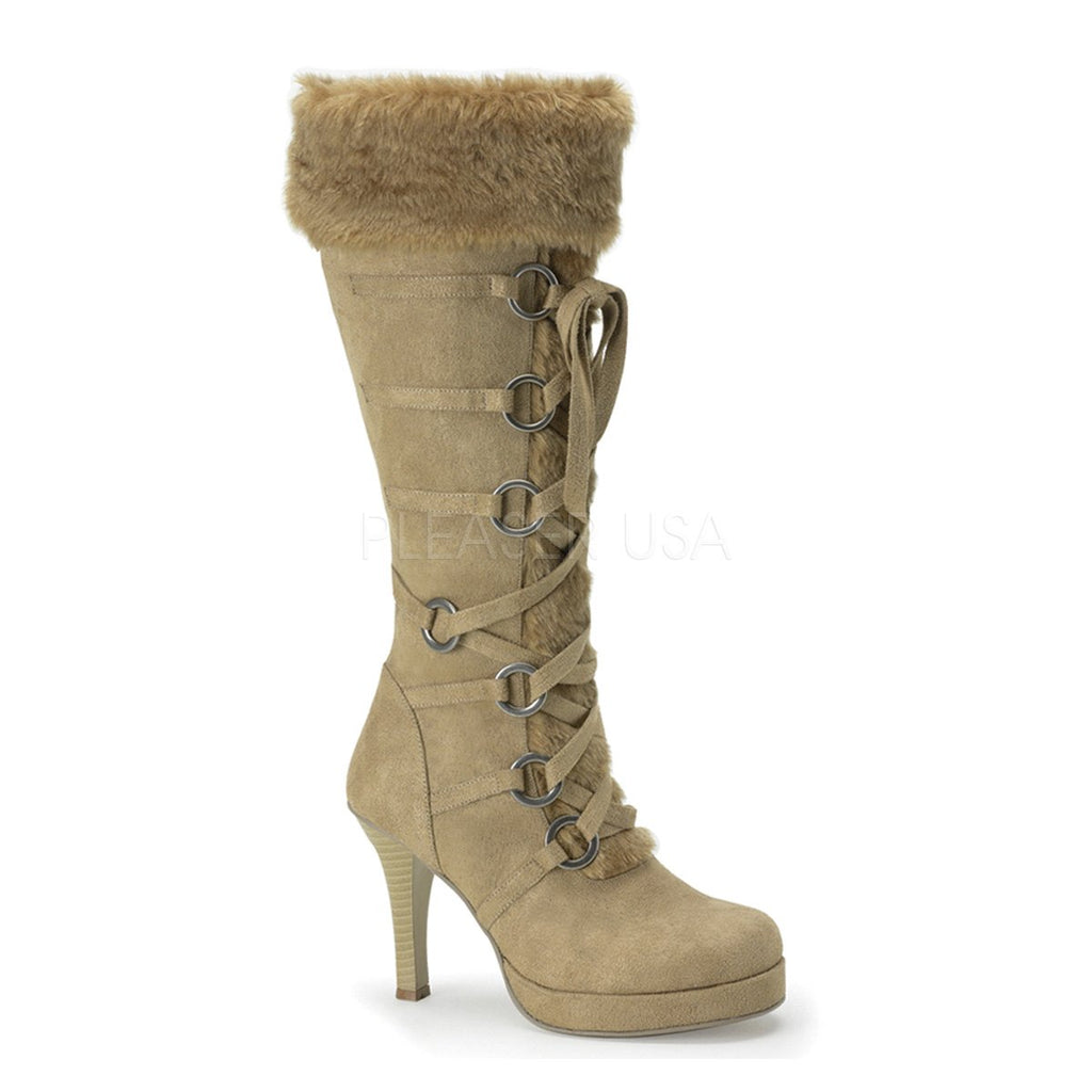Funtasma Hunter-200 Tan Microfiber Knee Boot With Synthetic Fur Trim 3.75 Inch Size 9