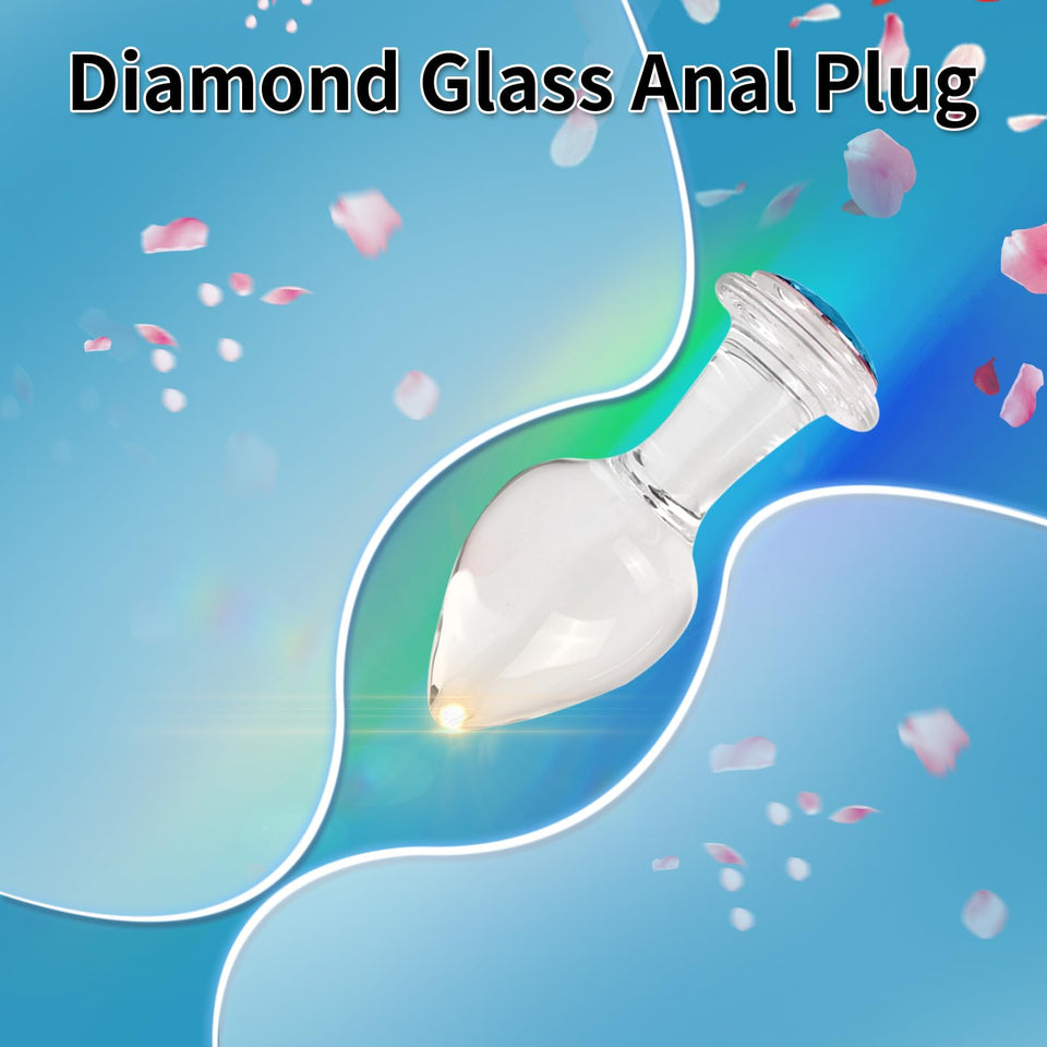 Crystal Glass Anal Plug with Luxury Jewelry Butt Plug Fetish Anus Stimulation Unisex Adult Anal Sex Toy (Light Blue, S)