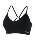 AUROLA Serpent Seamless Sports Bras for Women,Backless Padded Strappy Workout Gym Yoga Crop Top,Solid-Black,XL