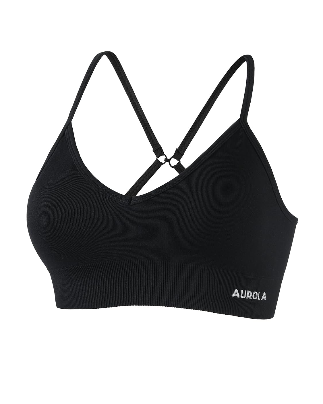 AUROLA Serpent Seamless Sports Bras for Women,Backless Padded Strappy Workout Gym Yoga Crop Top,Solid-Black,XS