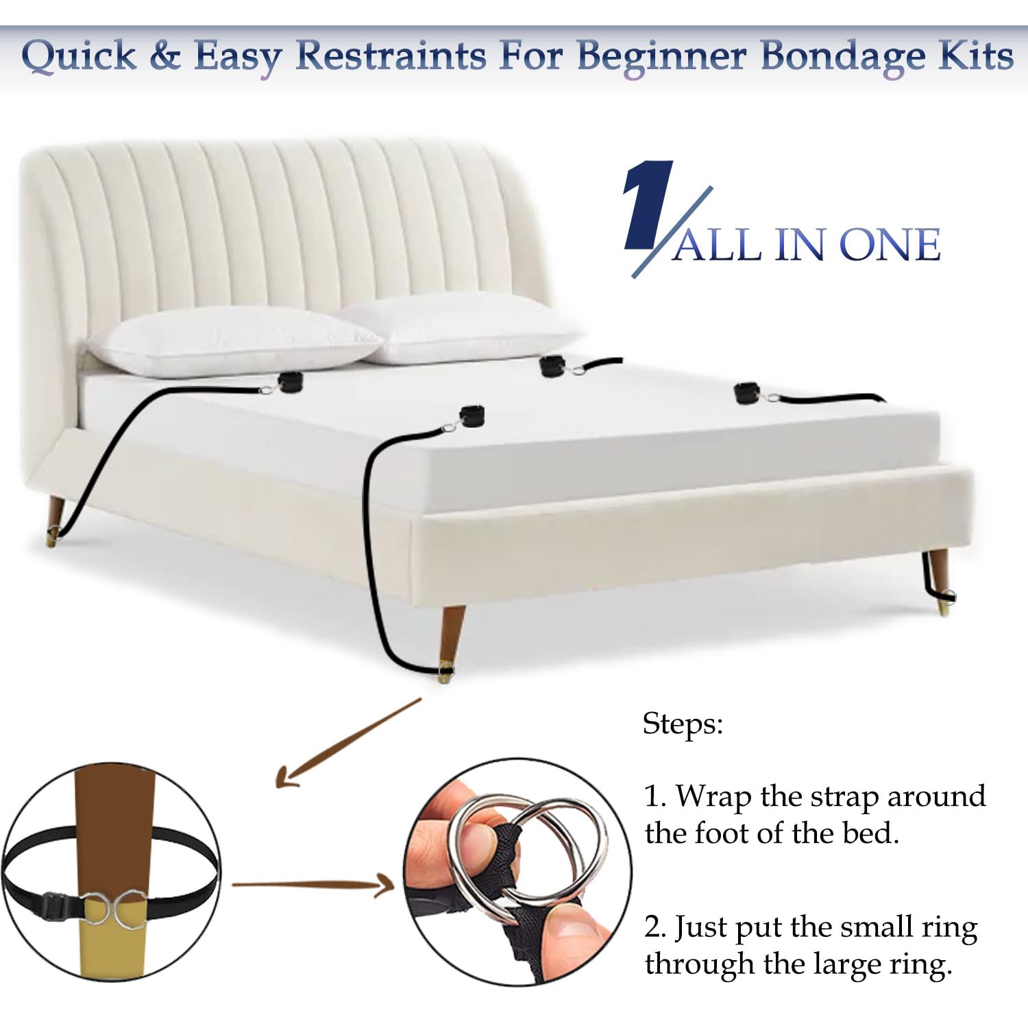 Sex Bondage Restraints BDSM Toys, Selver Versatile Bed Restraints Couple Sex Toys with 4 Separate Straps, Bondage Cuffs, Blindfo