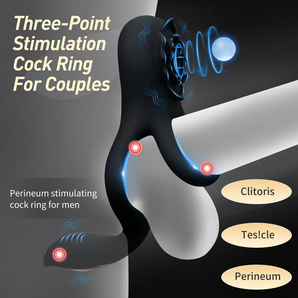 Szleomay Vibrating Cock Ring for Couples,Penis Ring with 9 Modes Male Vibrator Sex Toy with APP Control Perineum,Nipple,Rose Cli