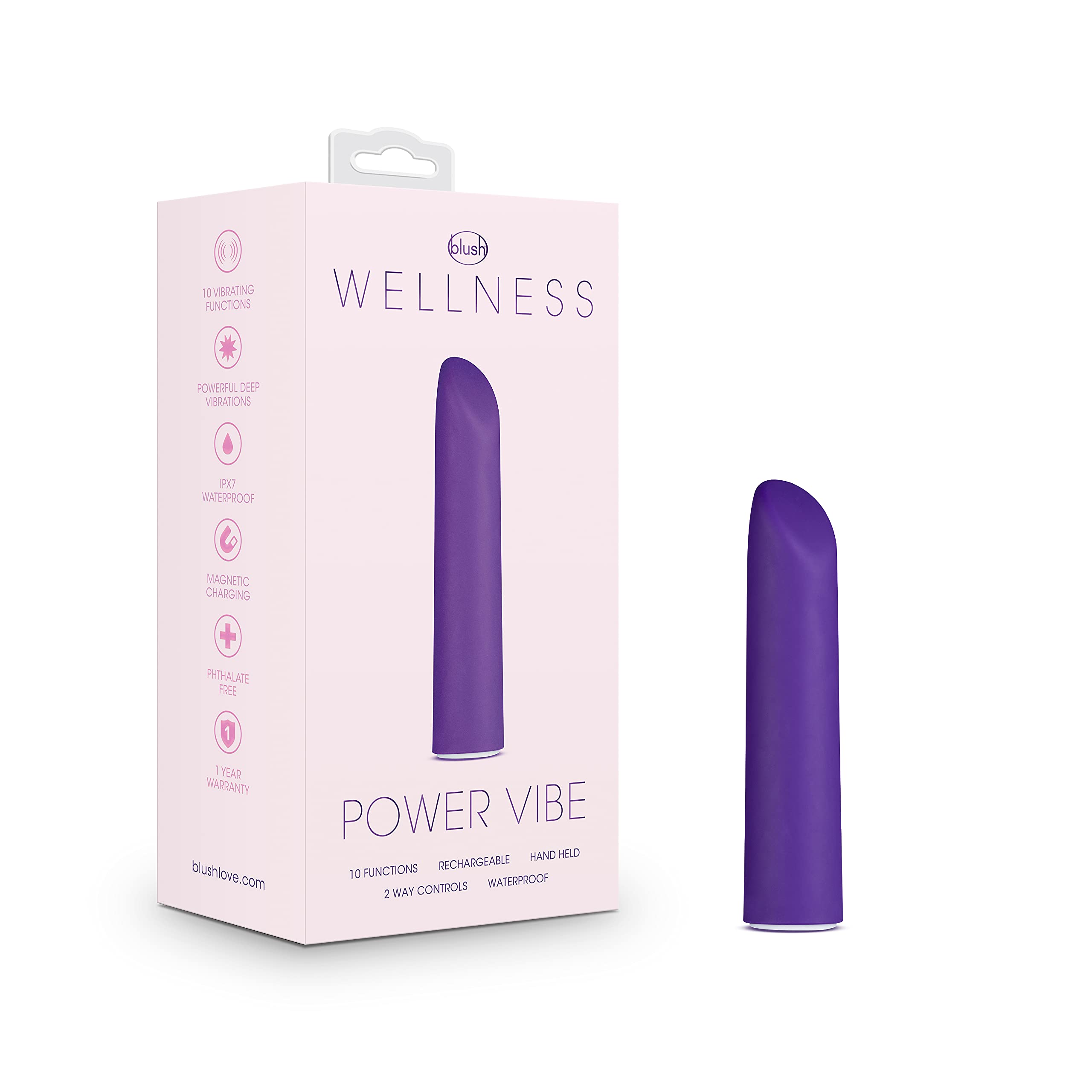 Blush Novelties Wellness Power Vibe - Discreet Powerful Lipstick Massager with 10 Modes - Travel Friendly and Rechargeable Satin