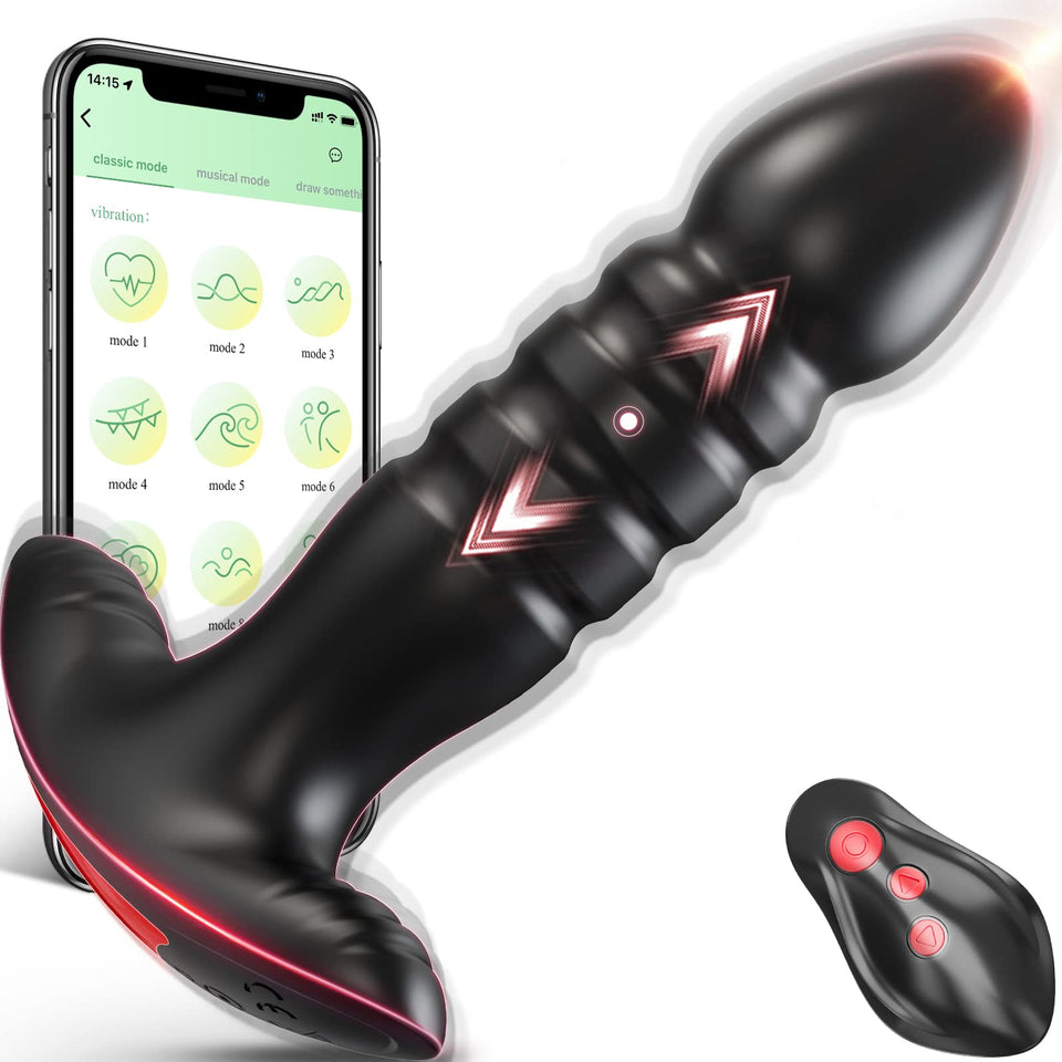 Anal Plug Vibrator with App Control Sex Toy for Men Women - Prostate Massager with 7 Thrusting & Vibrating Modes Adult Anal Vibr