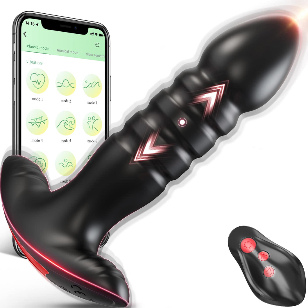 Anal Plug Vibrator with App Control Sex Toy for Men Women - Prostate Massager with 7 Thrusting & Vibrating Modes Adult Anal Vibr
