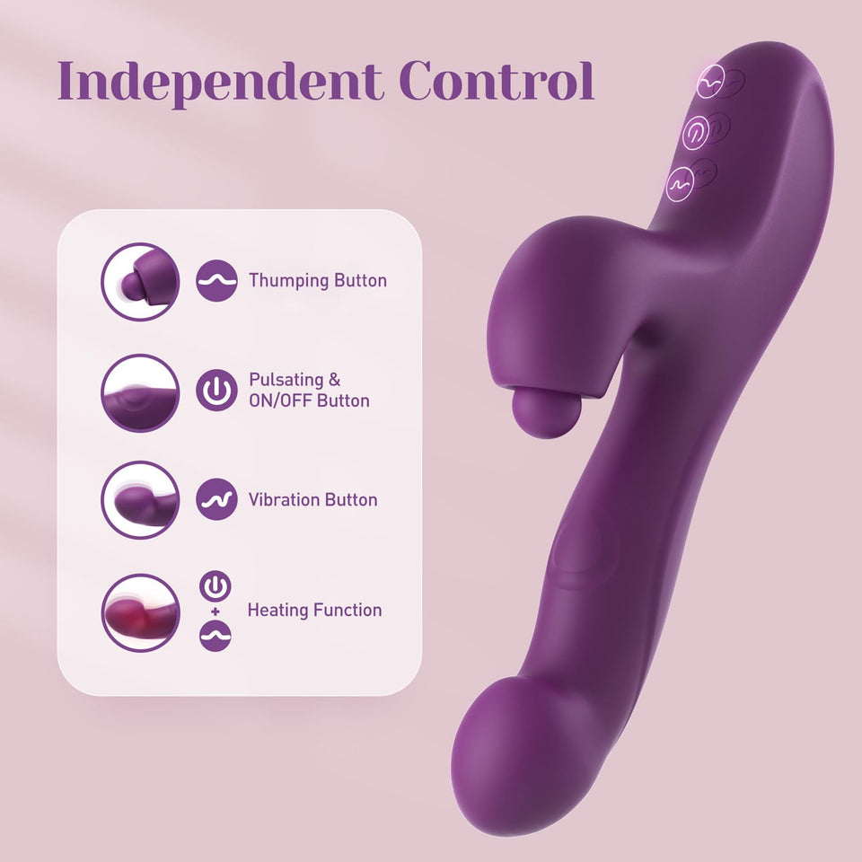 Tracy's Dog Clitoral Thumping Rabbit Vibrator for Women Clit G Spot Stimulation, Triple Vibrating Dildo Stimulator with 3 x 5 x