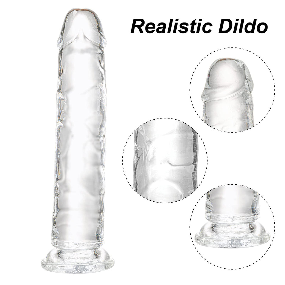 Transparent Dildo 7.7 inch,Strong Suction Cup - Crystal Clear G-Spot Realistic Toys, Soft and Flexible Adult Sex Toy