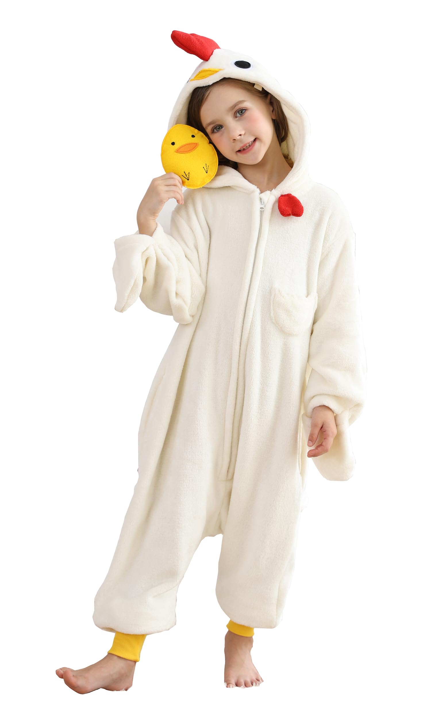 CuteOn White Rooster Onesie Kids Animal Pajamas for Boys Girls Halloween Christmas Costume Height for 150cm