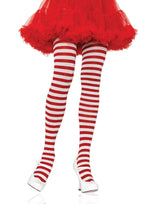 Leg Avenue Women's Nylon Striped Tights, White/Red, One Size