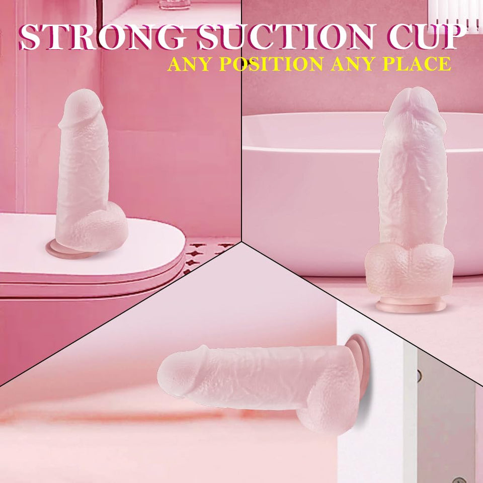 2.67 ' ' Diameter Thick Clear Dildo, Realistic Silicone Transparent Dildos with Strong Suction Cup for Hands-Free and Anal Play,