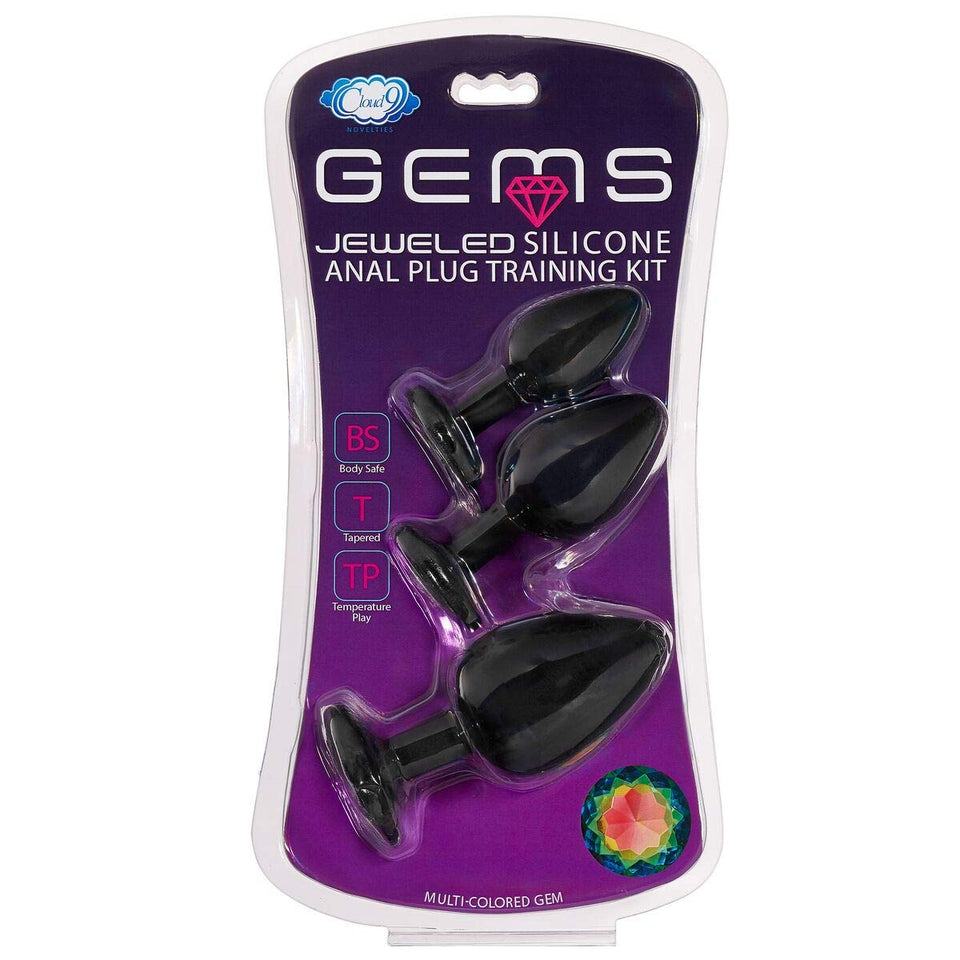 Cloud 9 Novelties Gems Silicone Anal Plug - Includes Small, Med & Large Size