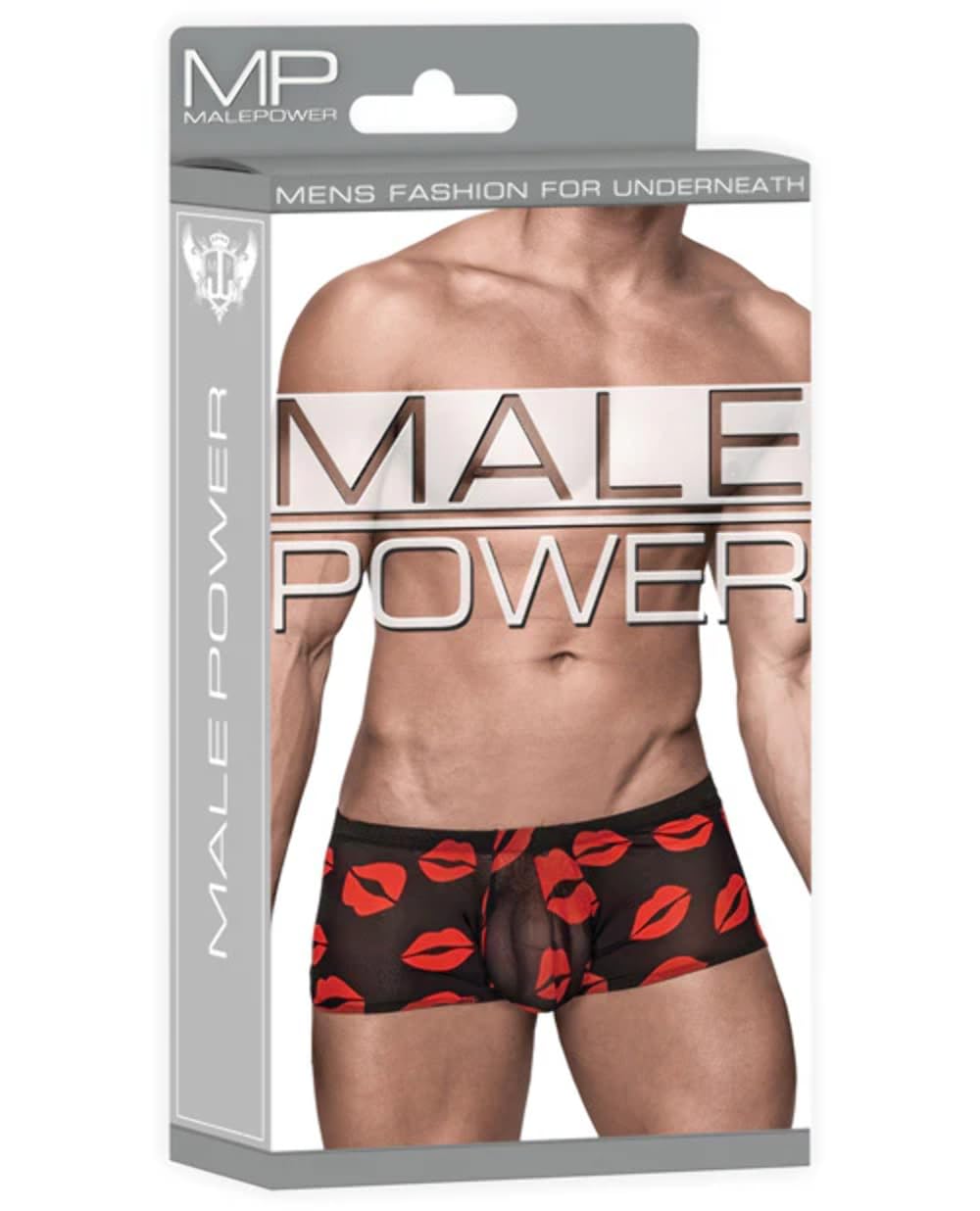 Male Power Lingerie Mini Short Sheer Lips Black Medium