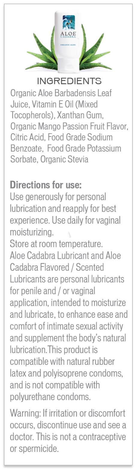 Aloe Cadabra Flavored Personal Lubricant Organic Passion Lube For Women, Men & Couples, Mango Passion 2.5 Ounce