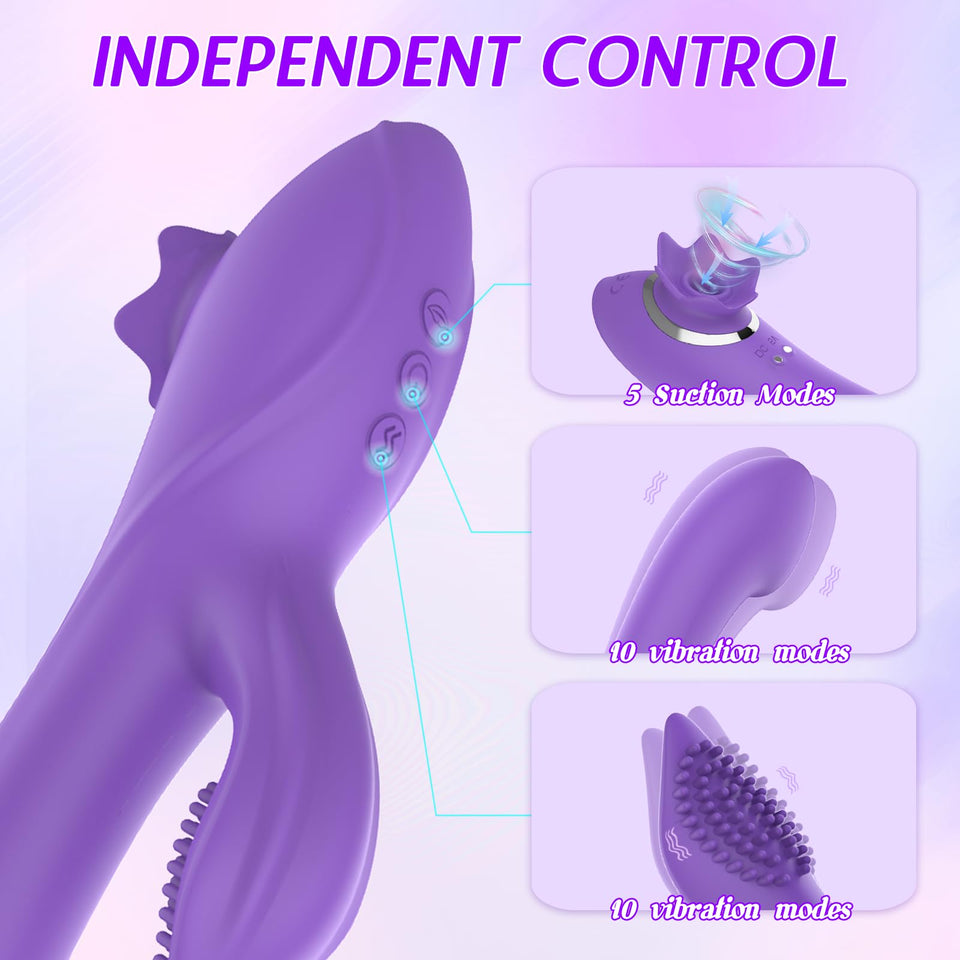 Clitoral Sucking G-spot Rabbit Vibrator - 3 in 1 Realistic Dildo Nipple Clitoris Vagina Stimulator with 10 Vibration & 5 Suction