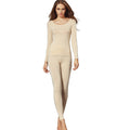 Liang Rou Womens Crewneck Long Johns Ultra Thin Modal Thermal Underwear Top & Bottom Set Apricot X-Large