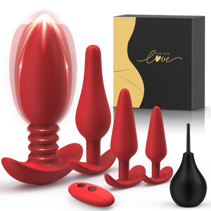 Linsecn Anal Plug Vibrating Butt Plug - 5PCS Anal Toys with 10 Vibration Modes, Anal Training Kit Prostate Massager, Remote Cont