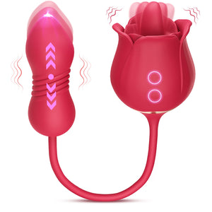 MOOLIGIRL 3-in-1 Rose Vibrator for Women - Thrusting, Licking & G-Spot Stimulation, 9 Modes Clitoral & Anal Dildo Sex Toy for Wo