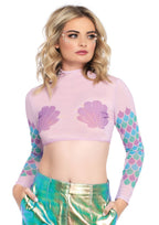 Leg Avenue Women'S High Neck Mesh Crop Top With Zipper, Blue, Medium