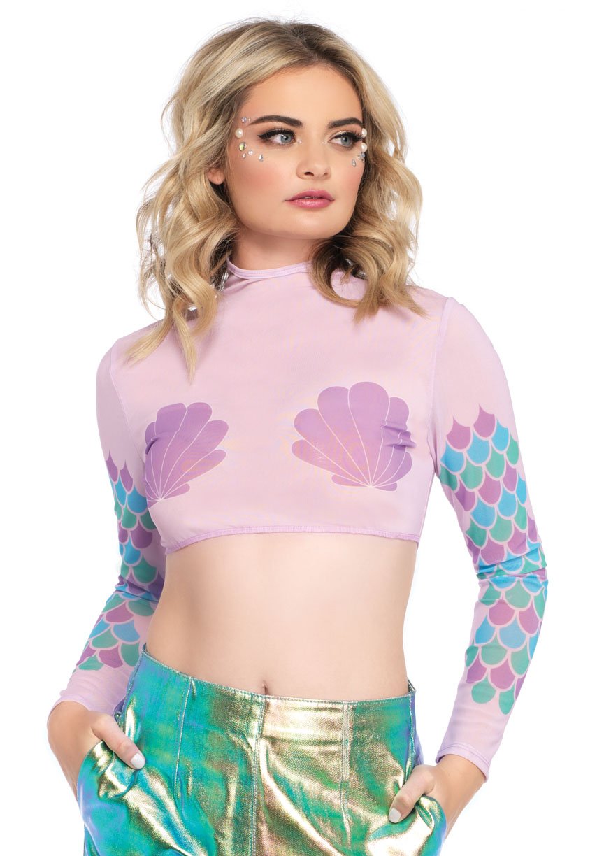 Leg Avenue Women'S High Neck Mesh Crop Top With Zipper, Blue, Medium
