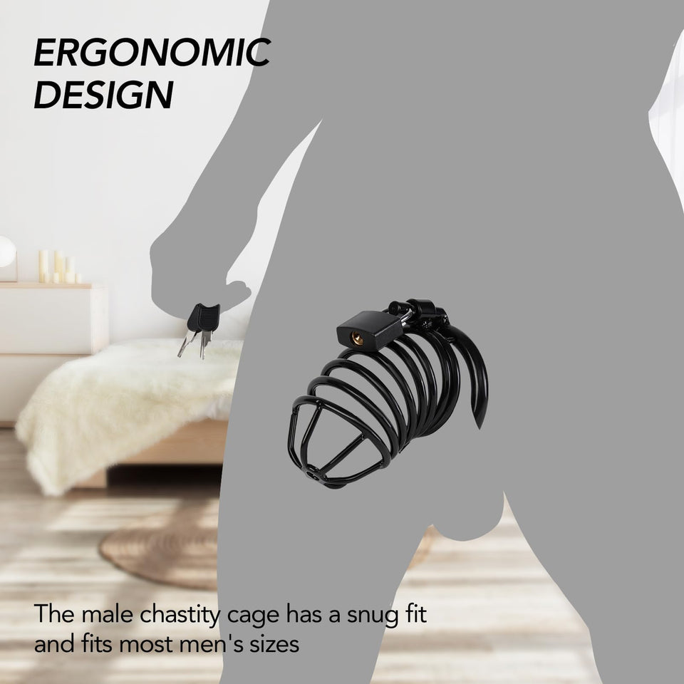 Male Cock Cage Chastity Device - Chastity Cage with 4 Active Rings Adult Sex Toy for Men Penis Exercise | Key and Lock Included