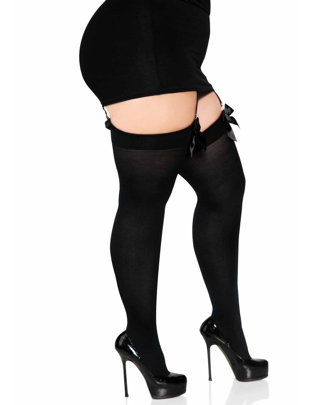 Plus Size Opaque Thigh Highs With Satin Bow Accent