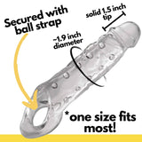 Size Matters Clearly Ample Penis Enhancer With Strechy Ball Strap For Men, Women, And Adult Couples, Reusable Extender Sleeve For Size Length And Girth, Soft, And Firm With Textured Nubs, 9.1 Inch