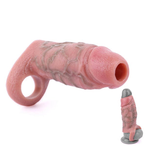 Silicone Soft Male Enlarge Penis Sleeve Cock Ring Extender,Adult Reusable Open End Male Penis Cuff Hollow Dildo,Men Dick Enlarge