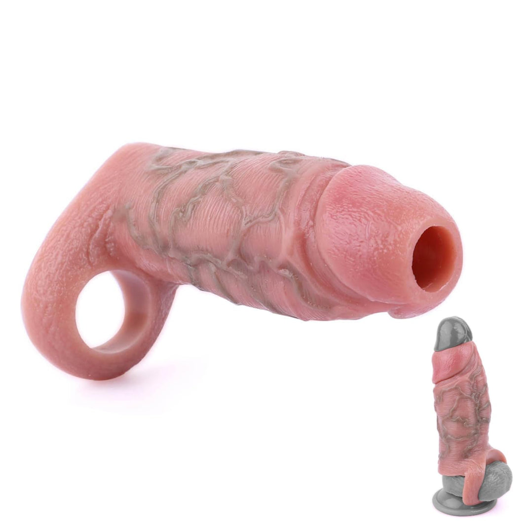 Silicone Soft Male Enlarge Penis Sleeve Cock Ring Extender,Adult Reusable Open End Male Penis Cuff Hollow Dildo,Men Dick Enlarge