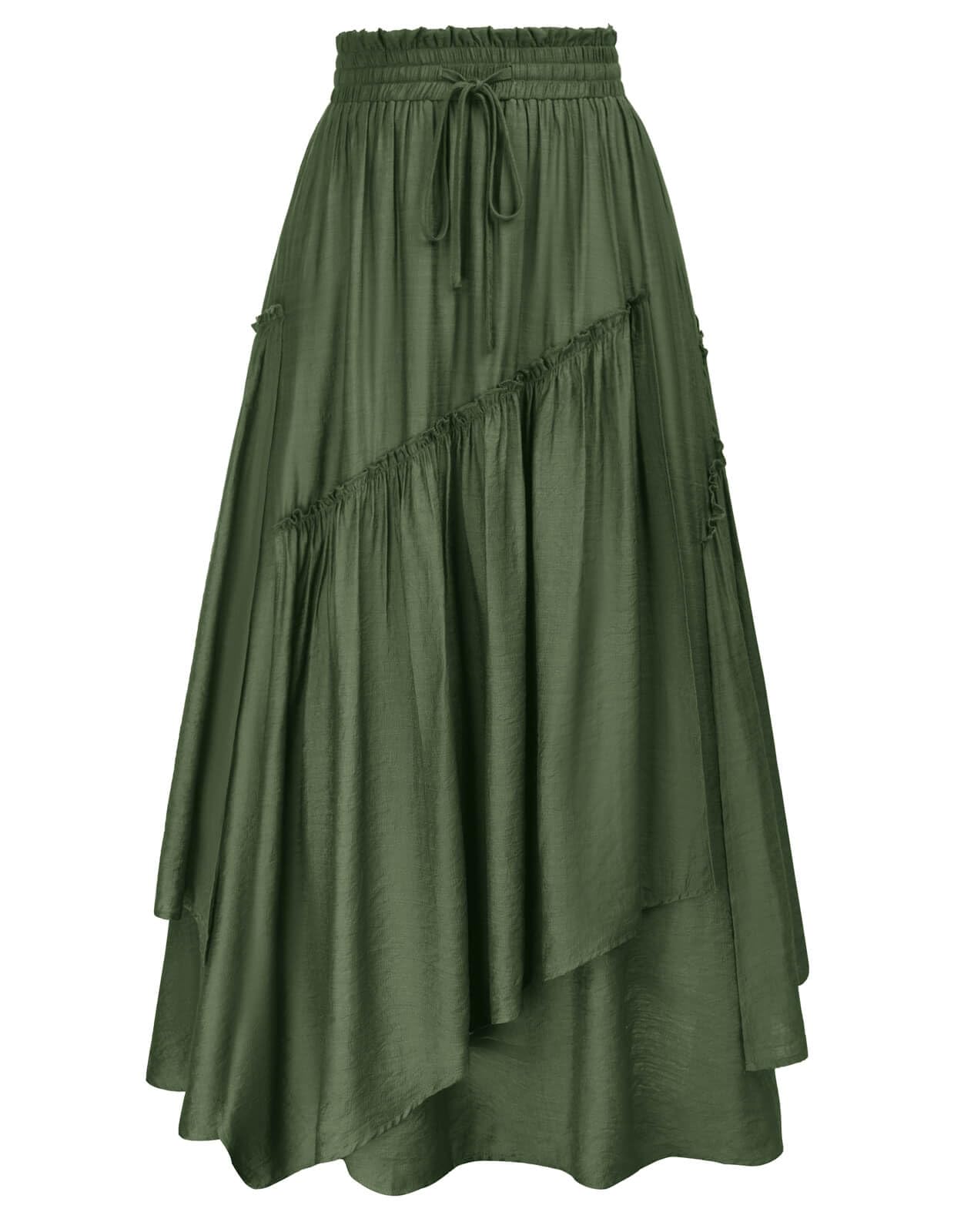 Scarlet Darkness Long Skirts for Women Renaissance Costume Pirate Maxi Skirt Plus Size with Pockets Army Green S