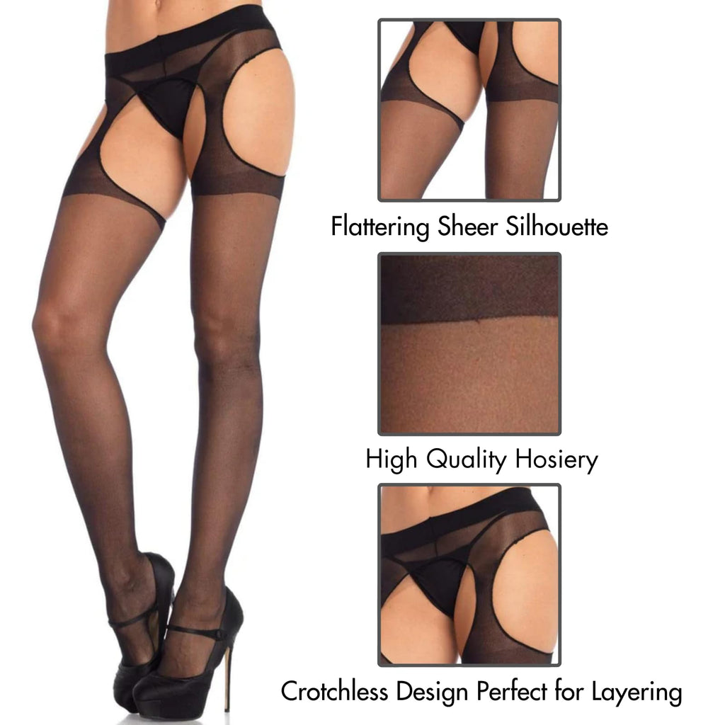 Leg Avenue Womens Sheer Garter Belt Panty Hose, Black (One Size)