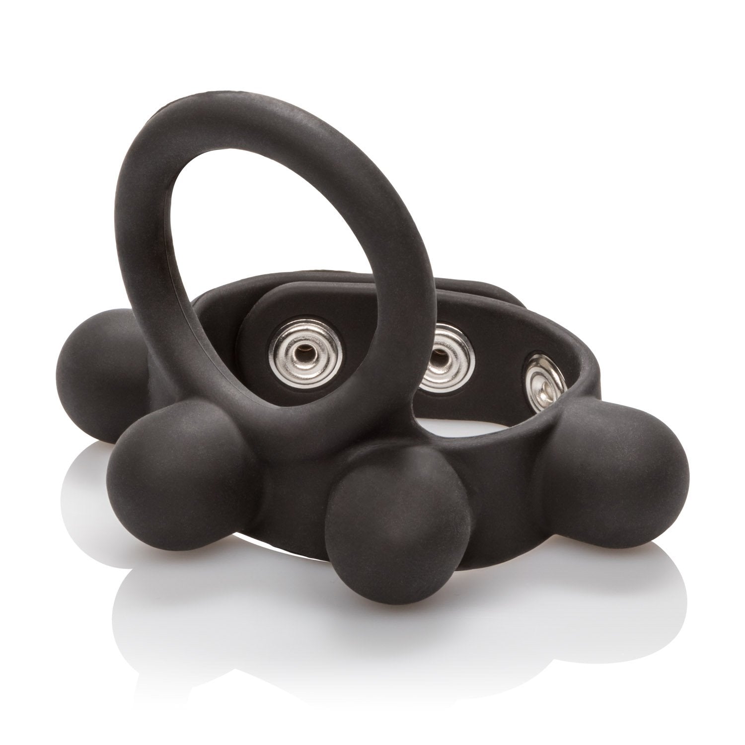 Calexotics Large Weighted C-Ring Ball Stretcher Silicone Fully Adjustable 3 Snap Design Erection Enhancer, Black,43057