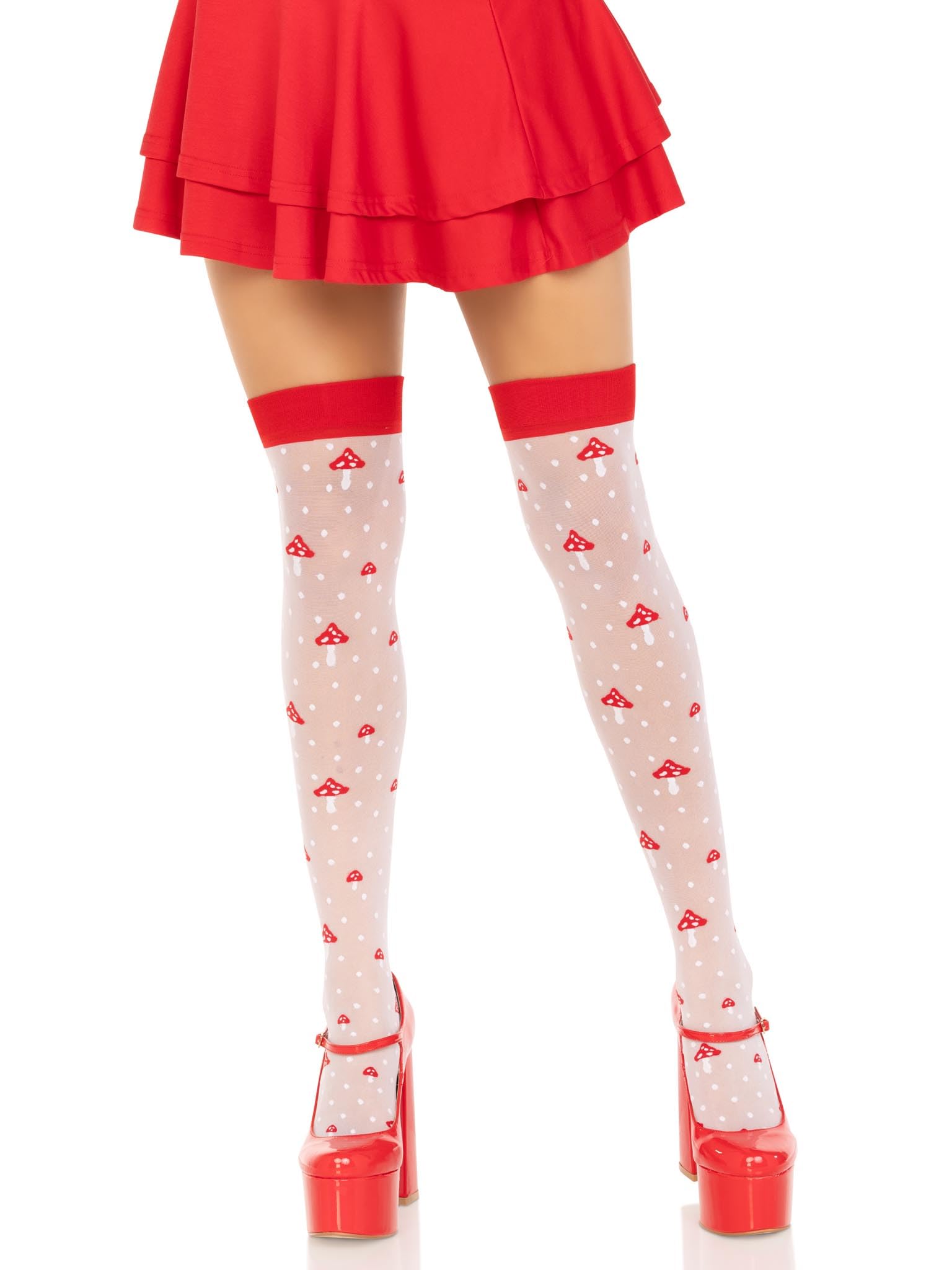 Spandex sheer polka dot mushroom thigh highs.