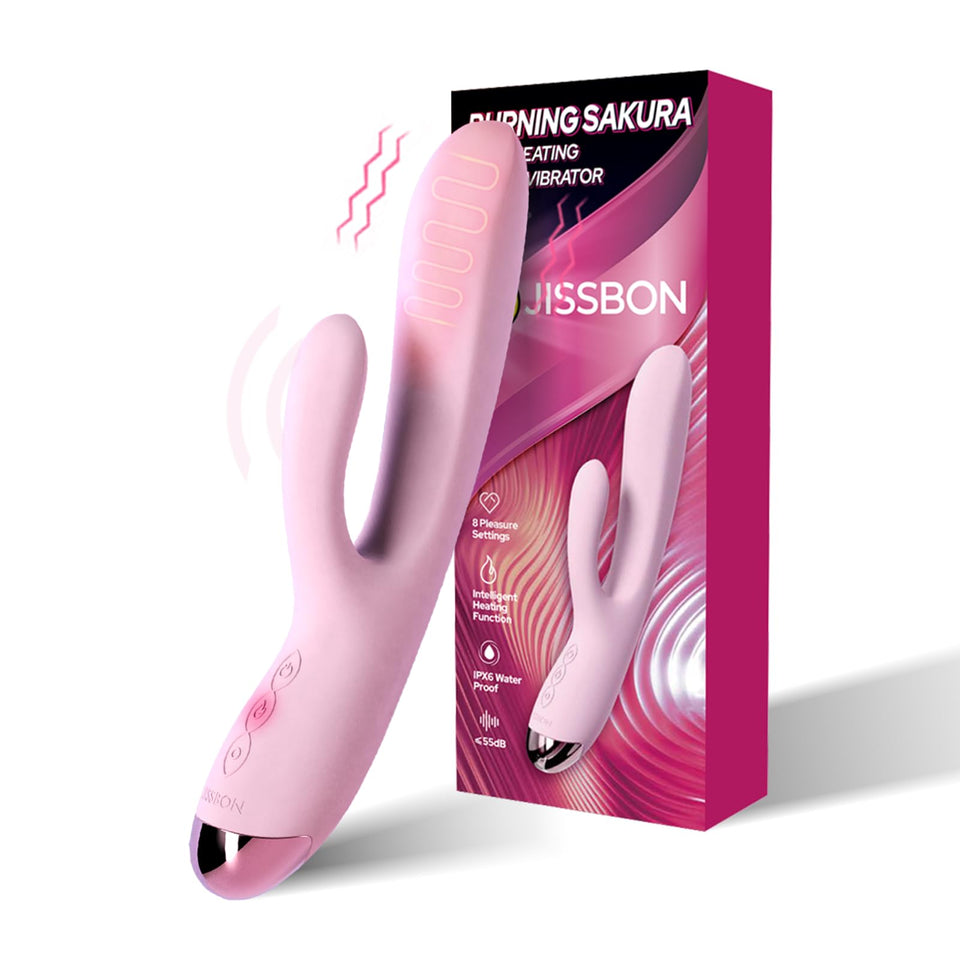 Jissbon Burning Sakura Dual-Head Rabbit Vibrator Vibrating Dildo Massager with Heating Function Sex Toys for Clitoral Stimulatio