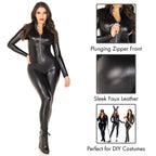 Wet Look Zipper Front Cat Suit