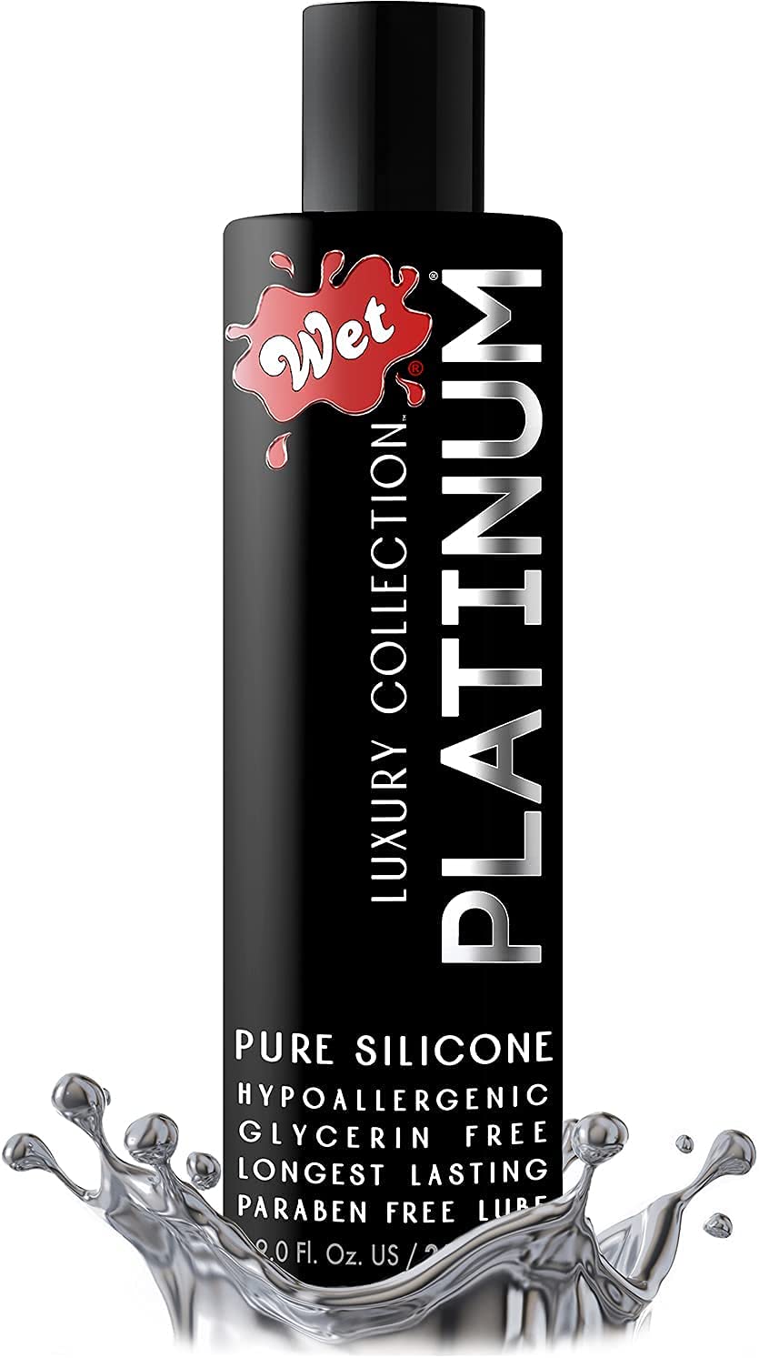 Wet Platinum Silicone Based Lube 9 Oz Bottle Ultra Long Lasting Premium Personal Luxury Lubricant Men Women & Couples Condom Compatible Water Resistant Non Sticky Hypoallergenic Paraben Free