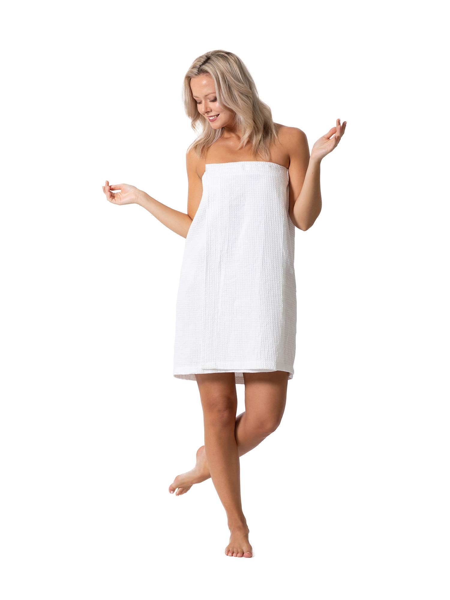 Turkish Linen Womens Waffle Spa Body Wrap with Adjustable Closure (XX-Large, White)