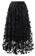 Reaowazo Skirts for Women Midi Long Length Dressy Casual Trendy Summer Tulle A-Line Floral High Waist Skirt Black 2XL-3XL