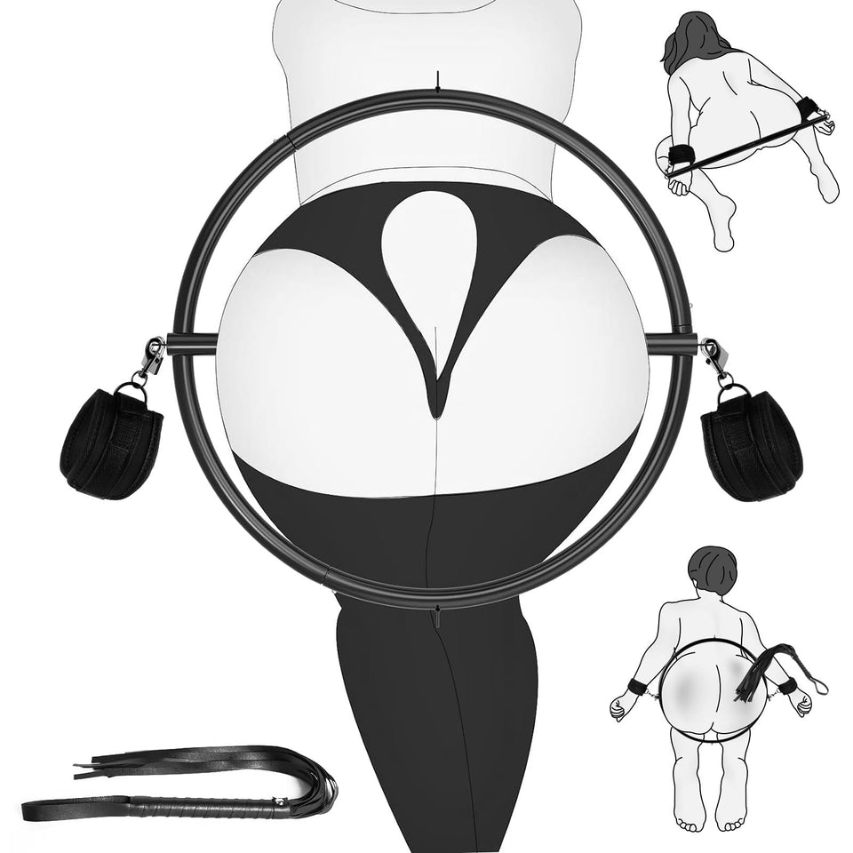 BDSM Hip Restraints Stainless Ring Sex Toys for Couples, Handcuffs Sex Bondage Rings Set Adults Toy with Whips for Mens Womens,