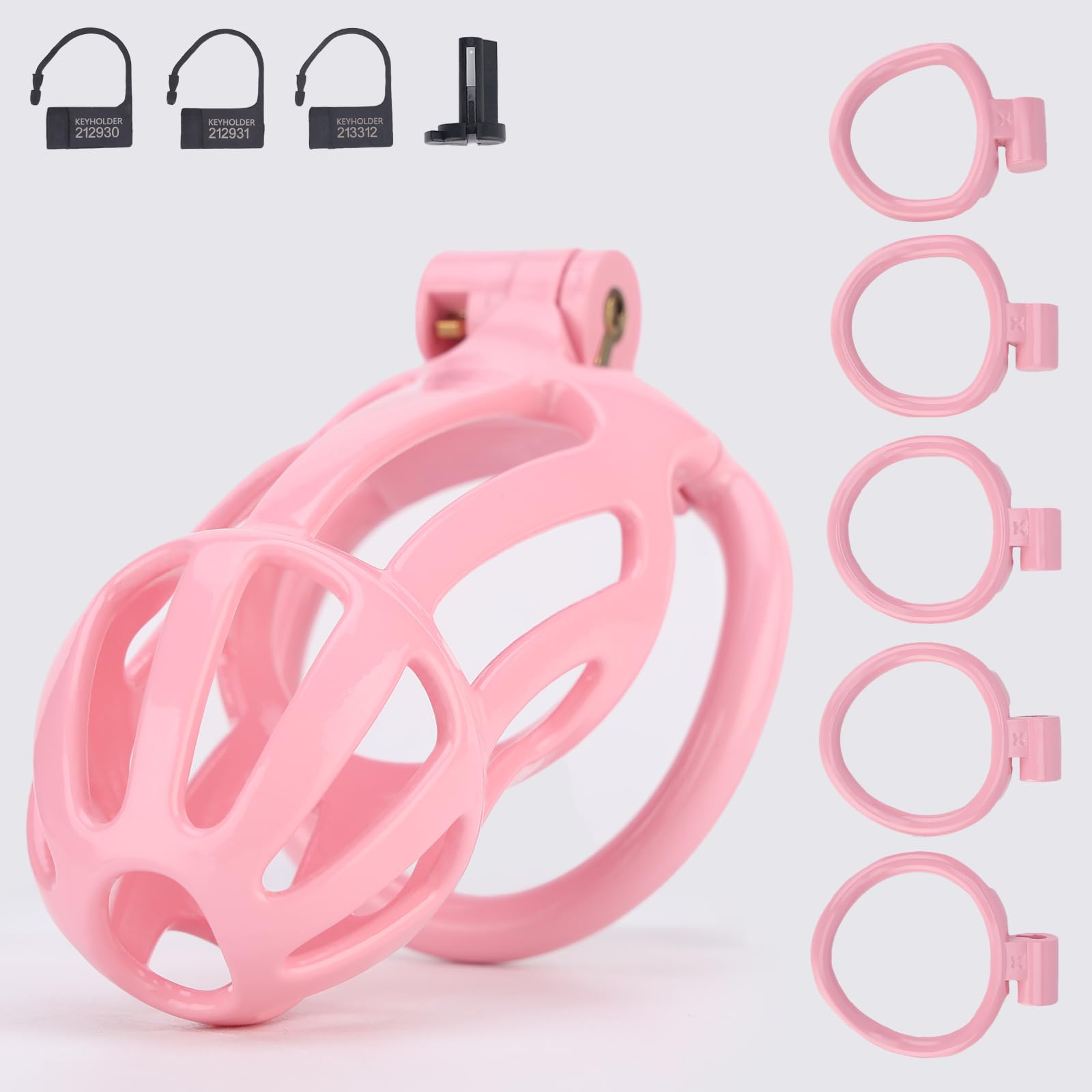 Male Chastity Cage, Lightweight Chastity Device with 5 Sizes Rings and Invisible Lock for Man Penis Exercise Bondage Gear & Acce