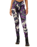 sissycos Women s Halloween Crossover Leggings High Waisted Buttery Soft Printed Tights (Halloween Skull Purple, X-Large)