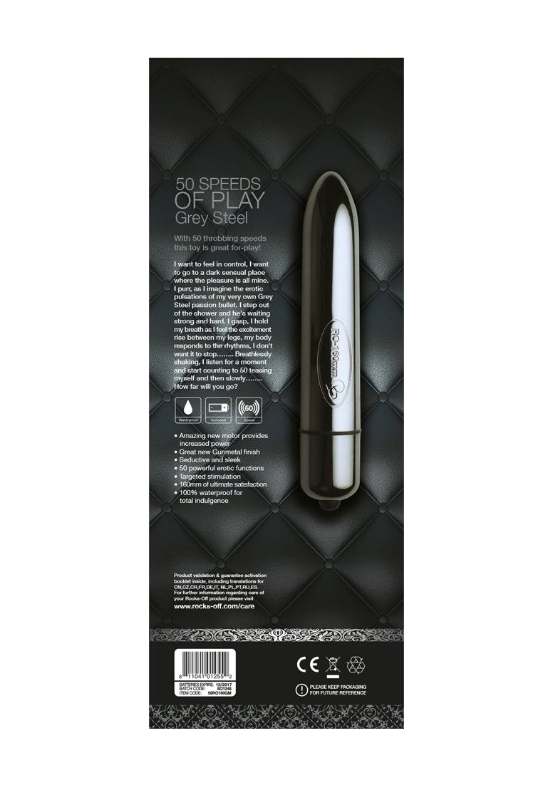 Rocks Off 50 Speeds Of Play Dildo, Gun Metal, 30 Ounce