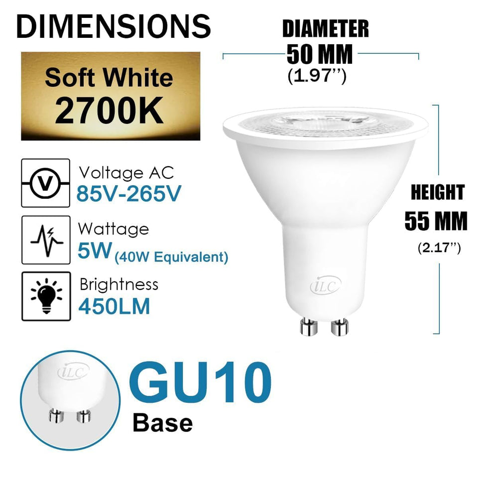 Ilc Gu10 Led Light Bulb, 40 Watt Equivalent Color Changing 12 Colors 5W Dimmable Warm White 2700K Rgb Led Light Bulbs With Remot