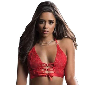 2Pc O-Ring Boyshort Halter Top And Stockings -  One Size - Candy Red